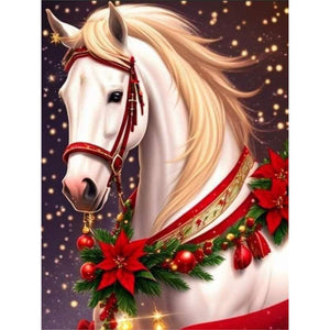 Christmas White Horse 30*40CM(Canvas) Full Round Drill Diamond Painting