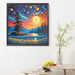 Sunset Lakeside 30*30CM(Canvas) Full Round Drill Diamond Painting