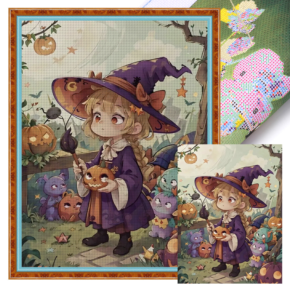 Huancan - Little Witch - 40*55CM 11CT 3 Stamped Cross Stitch
