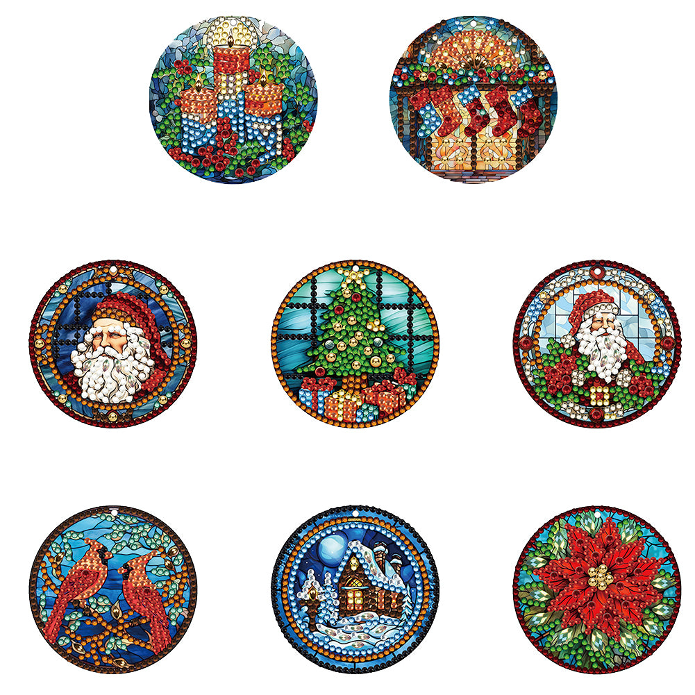 Christmas 8 PCS Acrylic Single-Sided DIY Diamond Painting Hanging Pendant (Santa Cardinal)