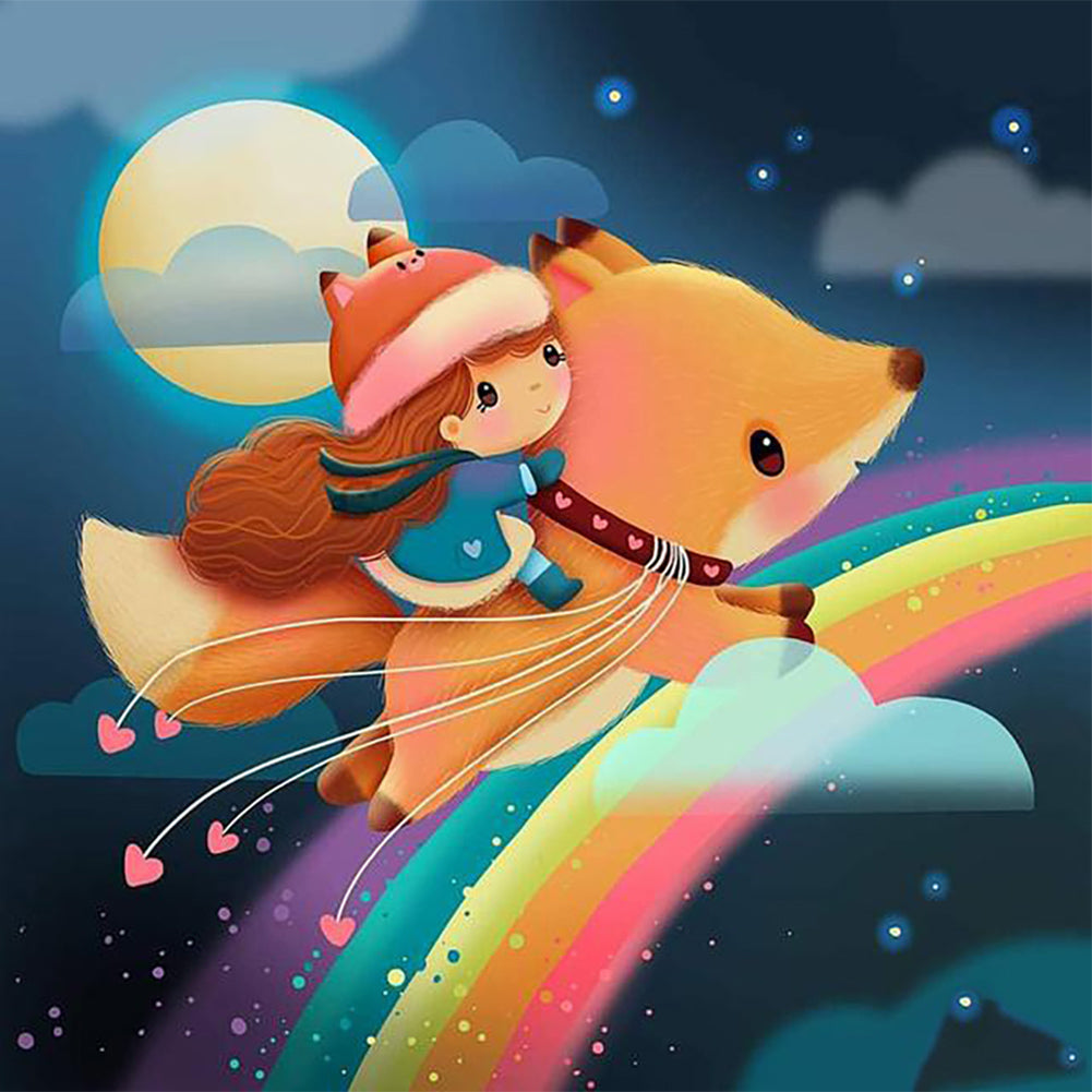 Fox And Girl 40*40CM(Canvas) Full Round Drill Diamond Painting