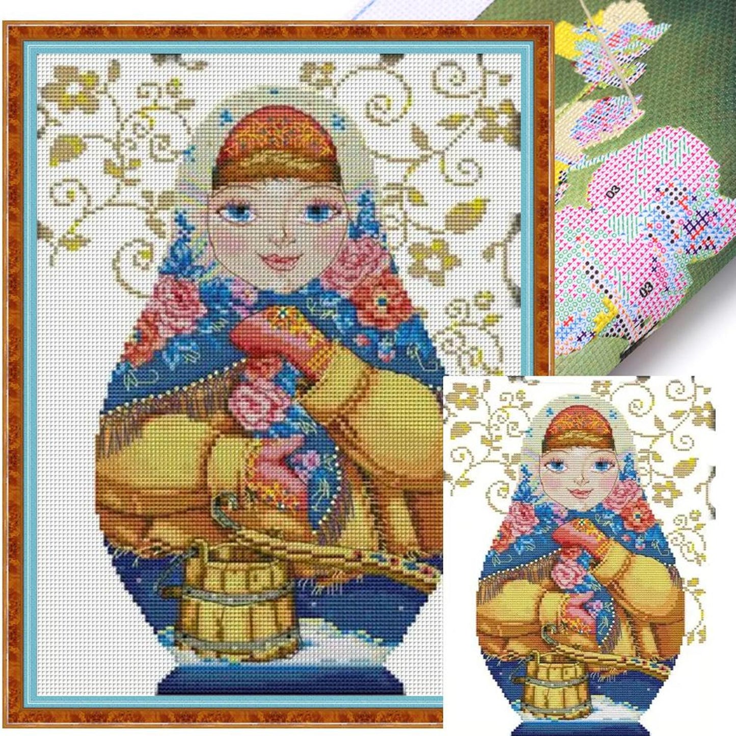 Russian Nesting Doll - Partial 14CT Stamped Cross Stitch 26x38CM - Joy Sunday Backstitch
