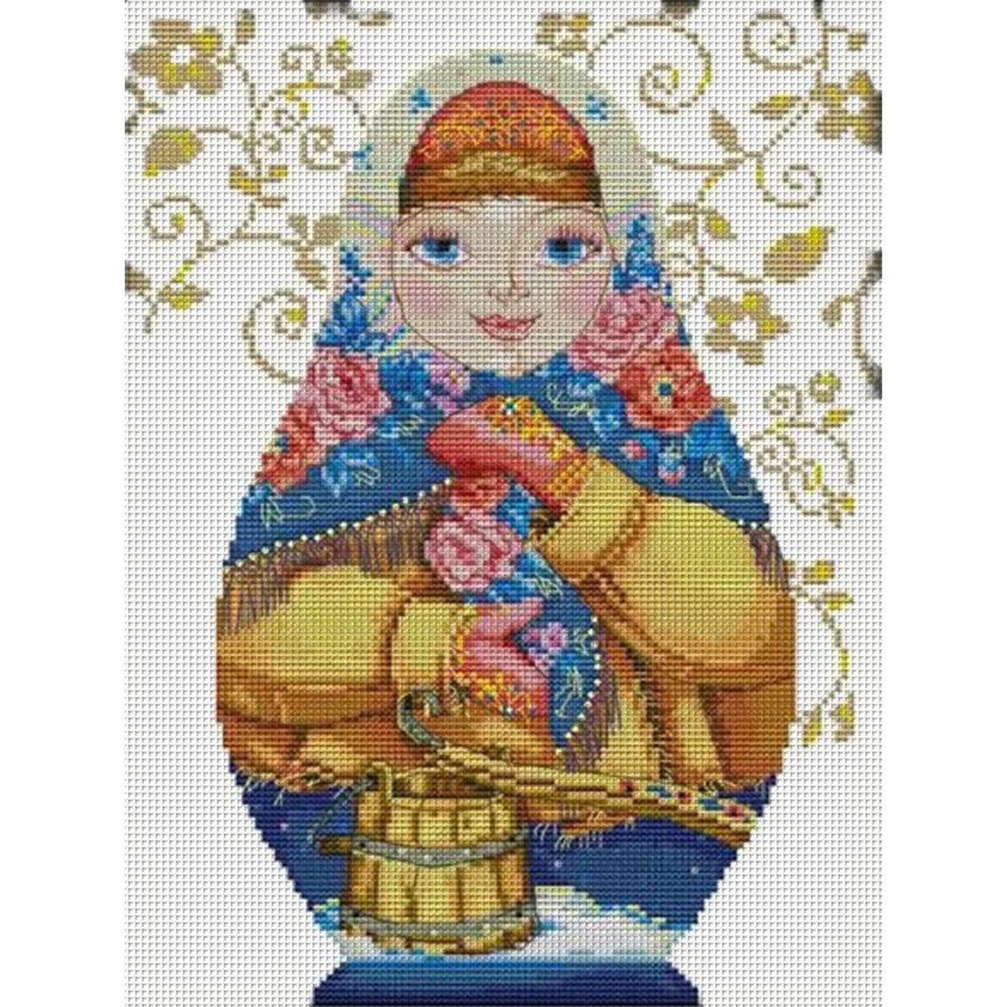 Russian Nesting Doll - Partial 14CT Stamped Cross Stitch 26x38CM - Joy Sunday Backstitch