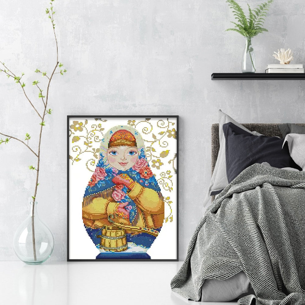 Russian Nesting Doll - Partial 14CT Stamped Cross Stitch 26x38CM - Joy Sunday Backstitch