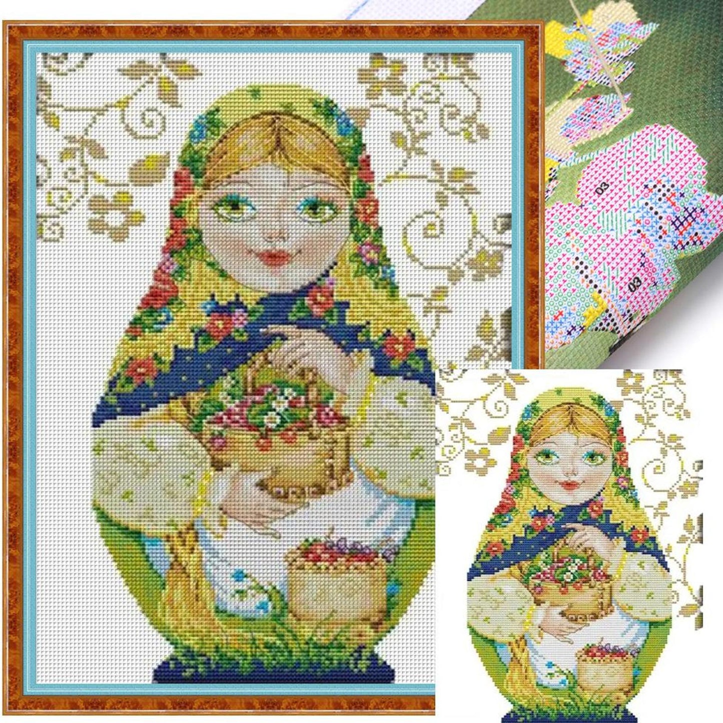 Russian Nesting Doll - Partial 14CT Stamped Cross Stitch 29x36CM - Joy Sunday Backstitch