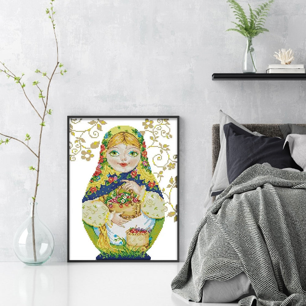 Russian Nesting Doll - Partial 14CT Stamped Cross Stitch 29x36CM - Joy Sunday Backstitch