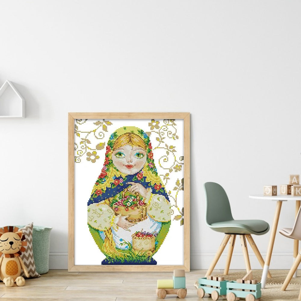 Russian Nesting Doll - Partial 14CT Stamped Cross Stitch 29x36CM - Joy Sunday Backstitch