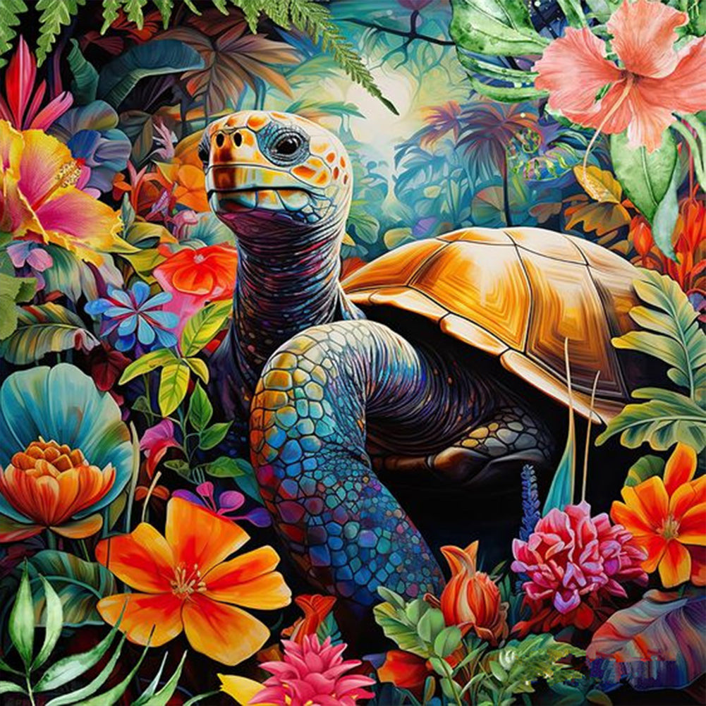Tortoise And Flower 30*30CM(Canvas) Full Round Drill Diamond Painting