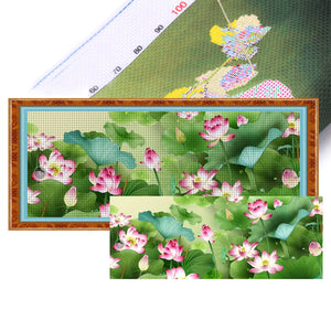 Mona Lisa Brand - Red Lotus In The Sunlight - 200*75CM 11CT 3 Stamped Cross Stitch