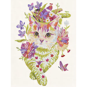 Cats,Flowersand Butterflies 30*40CM(Canvas) Partial Special Shaped Drill Diamond Painting