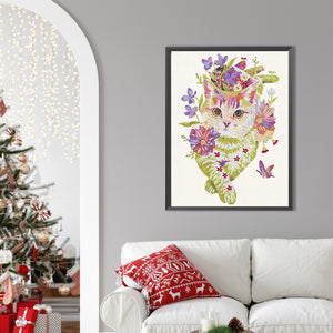Cats,Flowersand Butterflies 30*40CM(Canvas) Partial Special Shaped Drill Diamond Painting