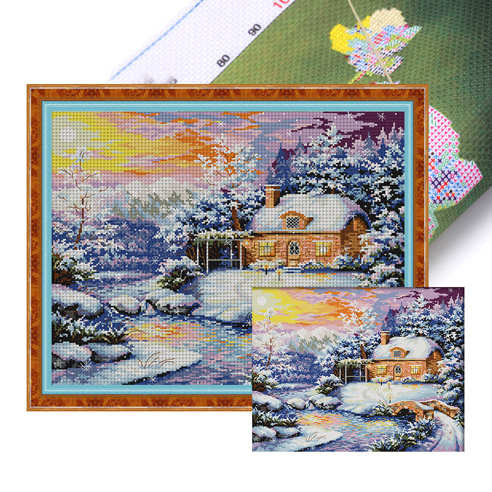 Joy Sunday - Creek Cottage In Winter - 48*40CM 14CT 2 Stamped Cross Stitch