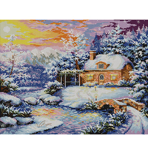 Joy Sunday - Creek Cottage In Winter - 48*40CM 14CT 2 Stamped Cross Stitch