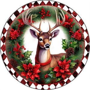 Reindeer With Garland 30*30CM(Canvas) Full Round Drill Diamond Painting