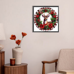 Reindeer With Garland 30*30CM(Canvas) Full Round Drill Diamond Painting