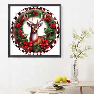 Reindeer With Garland 30*30CM(Canvas) Full Round Drill Diamond Painting