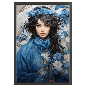 Yishu - Girl With Blue And White Flowers - 40*60CM 11CT 3 Stamped Cross Stitch