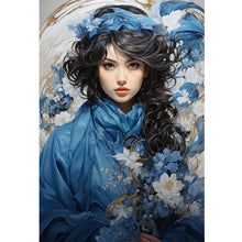 Load image into Gallery viewer, Yishu - Girl With Blue And White Flowers - 40*60CM 11CT 3 Stamped Cross Stitch
