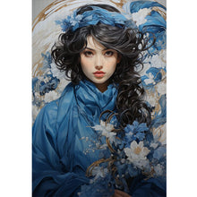 Load image into Gallery viewer, Yishu - Girl With Blue And White Flowers - 40*60CM 11CT 3 Stamped Cross Stitch
