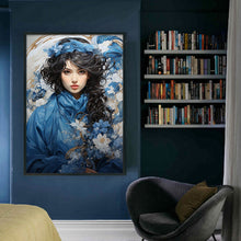 Load image into Gallery viewer, Yishu - Girl With Blue And White Flowers - 40*60CM 11CT 3 Stamped Cross Stitch
