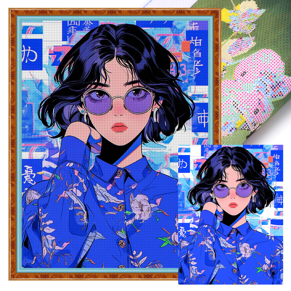 Yishu - Girl With Short Hair - 40*53CM 11CT 3 Stamped Cross Stitch