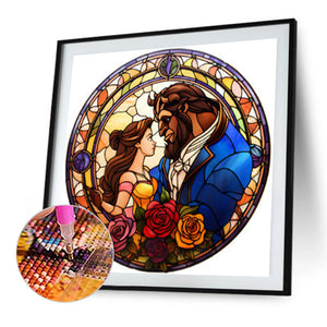Beauty And The Beast Glass Painting 40*40CM(Picture) Full Round Drill Diamond Painting