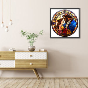Beauty And The Beast Glass Painting 40*40CM(Picture) Full Round Drill Diamond Painting