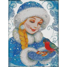 Load image into Gallery viewer, Joy Sunday - Girl In Blue - 44*59CM 14CT 2 Stamped Cross Stitch
