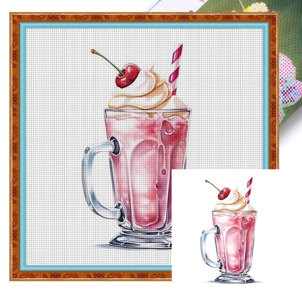 Huancan - Cream Drink - 30*30CM 18CT 2 Stamped Cross Stitch