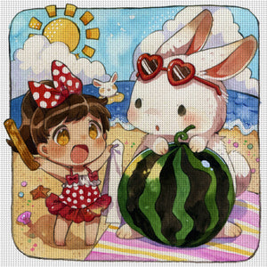 Yishu - Summer Beach Party - 50*50CM 11CT 3 Stamped Cross Stitch