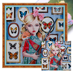 Yishu - Girl - 50*50CM 11CT 3 Stamped Cross Stitch