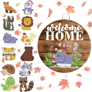 12pcs 2D Flat DIY Diamond Art Pendant Cartoon Animal Home Garden Door Wall Decor