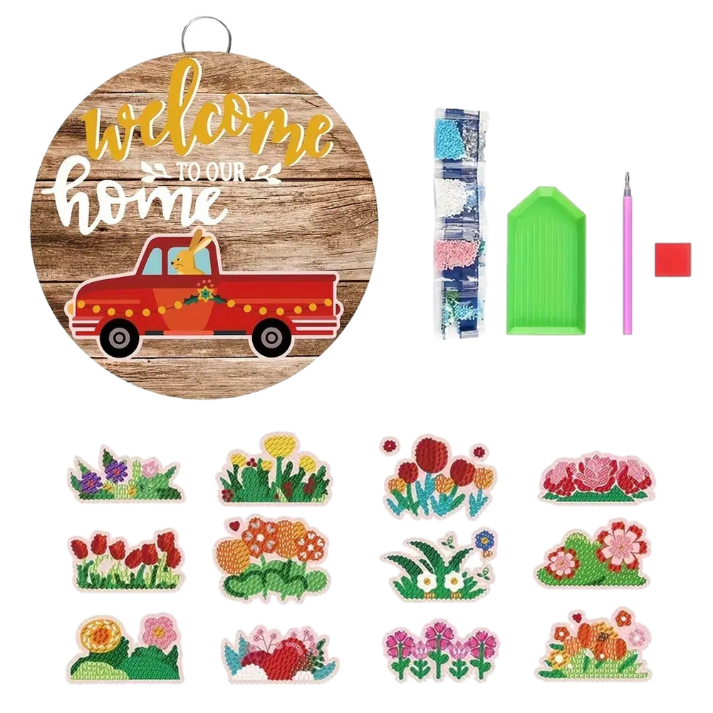 12pcs 2D Flat DIY Diamond Art Pendant Flowers and Grass Home Garden Wall Decor