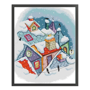 Joy Sunday - Remaining Snow On The Roof - 39*46CM 14CT 2 Stamped Cross Stitch
