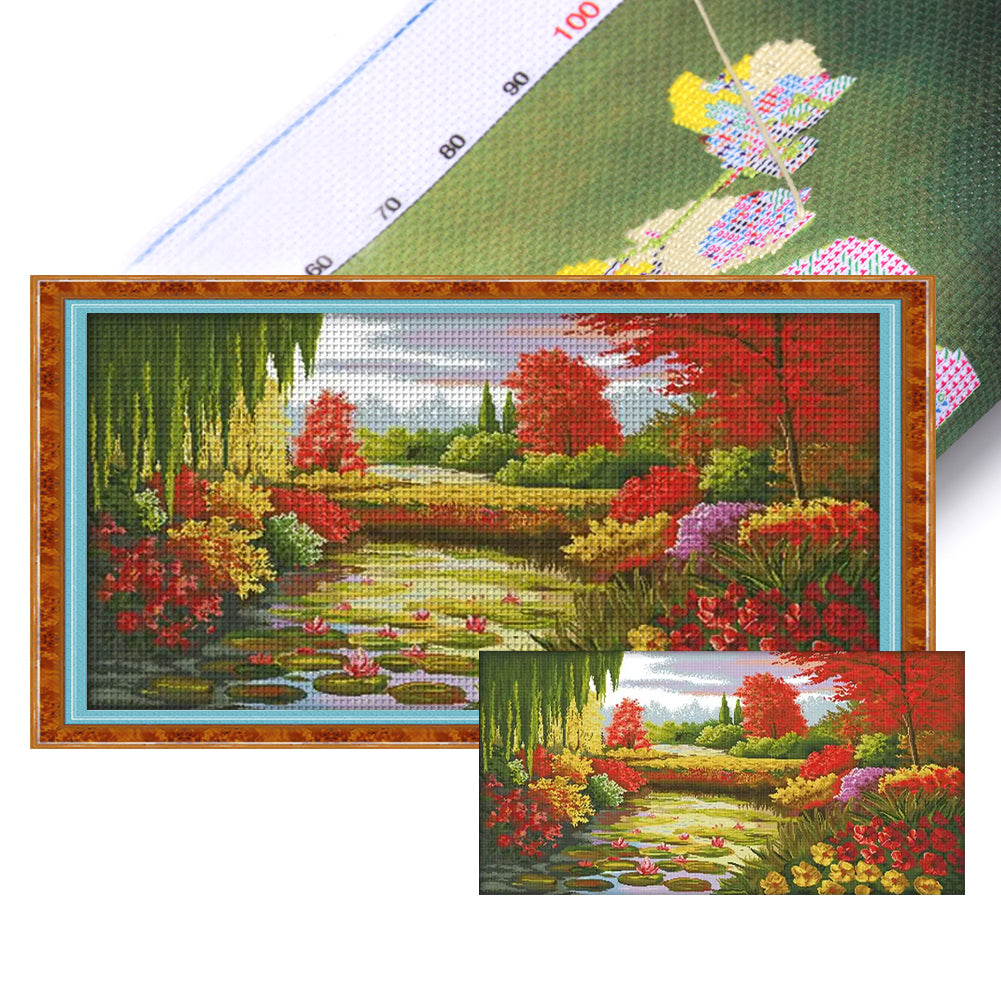 Joy Sunday - Autumn Lotus Pond - 103*58CM 14CT 2 Stamped Cross Stitch