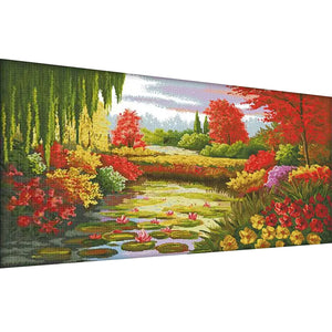 Joy Sunday - Autumn Lotus Pond - 103*58CM 14CT 2 Stamped Cross Stitch