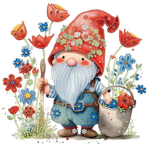 Dwarf And Flower (Red) 30*30CM(Canvas) Partial Special Shaped Drill Diamond Painting