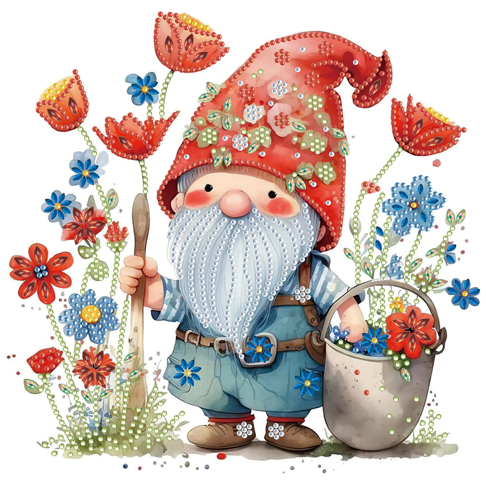 Dwarf And Flower (Red) 30*30CM(Canvas) Partial Special Shaped Drill Diamond Painting
