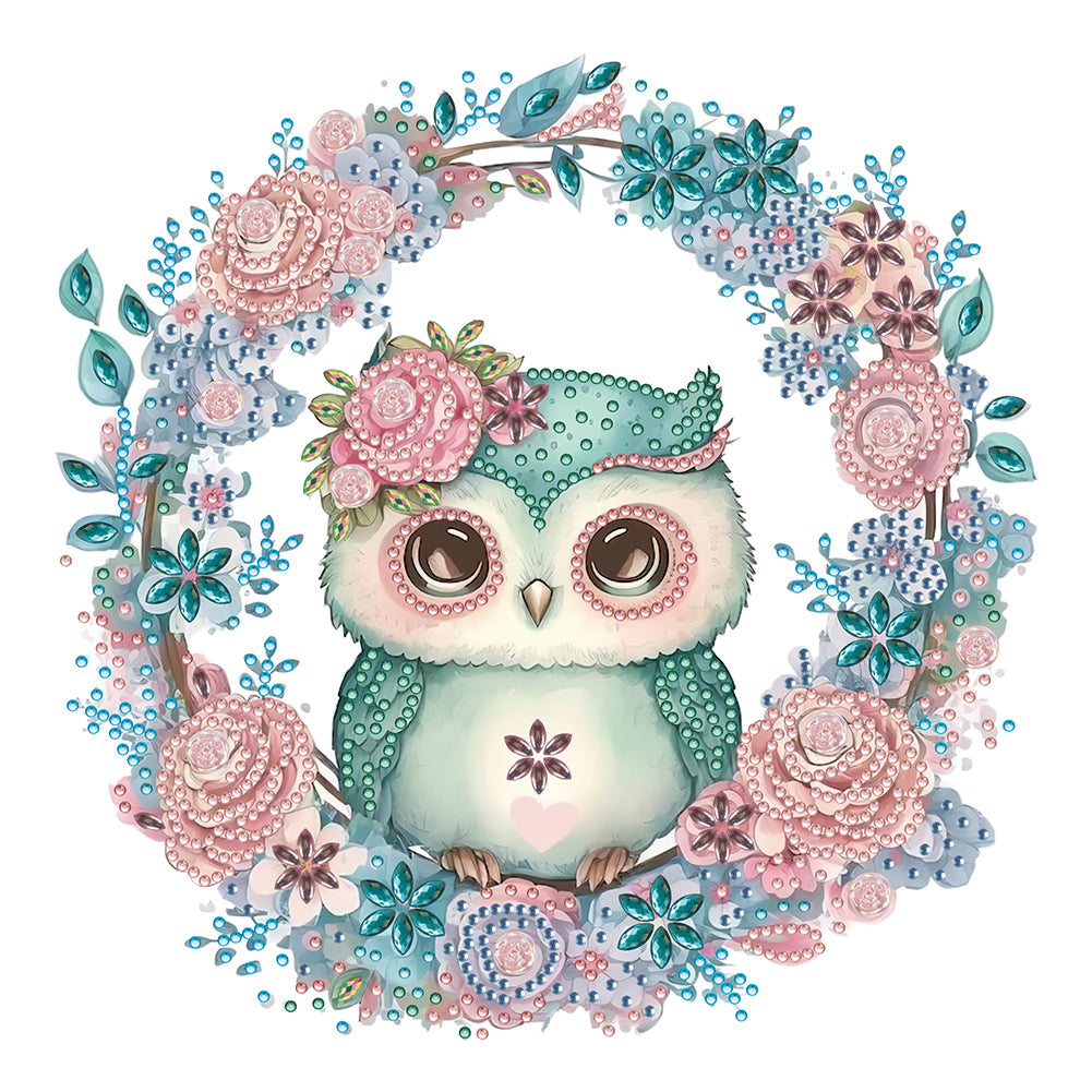 Owl With Wreath 30*30CM(Canvas) Partial Special Shaped Drill Diamond Painting