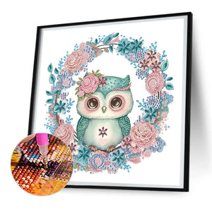 Owl With Wreath 30*30CM(Canvas) Partial Special Shaped Drill Diamond Painting