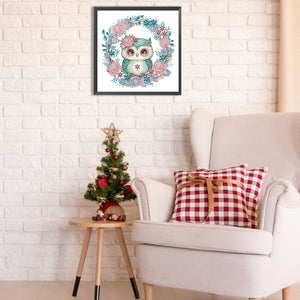 Owl With Wreath 30*30CM(Canvas) Partial Special Shaped Drill Diamond Painting