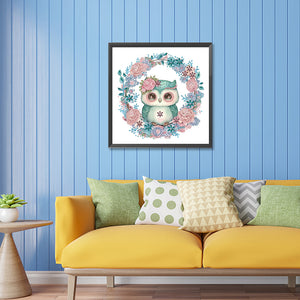 Owl With Wreath 30*30CM(Canvas) Partial Special Shaped Drill Diamond Painting