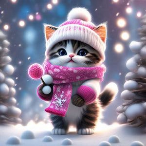 Kitten In Snow 30*30CM(Canvas) Full Round Drill Diamond Painting
