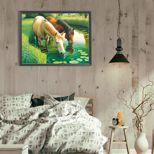 Horse Drinking Water 40*30CM(Canvas) Full Round Drill Diamond Painting