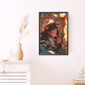 Girl And Giraffe 40*60CM(Picture) Full Round Drill Diamond Painting