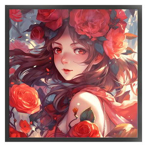 Huancan - Rose Girl - 50*50CM 14CT 2 Stamped Cross Stitch