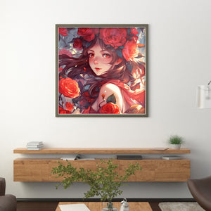 Huancan - Rose Girl - 50*50CM 14CT 2 Stamped Cross Stitch