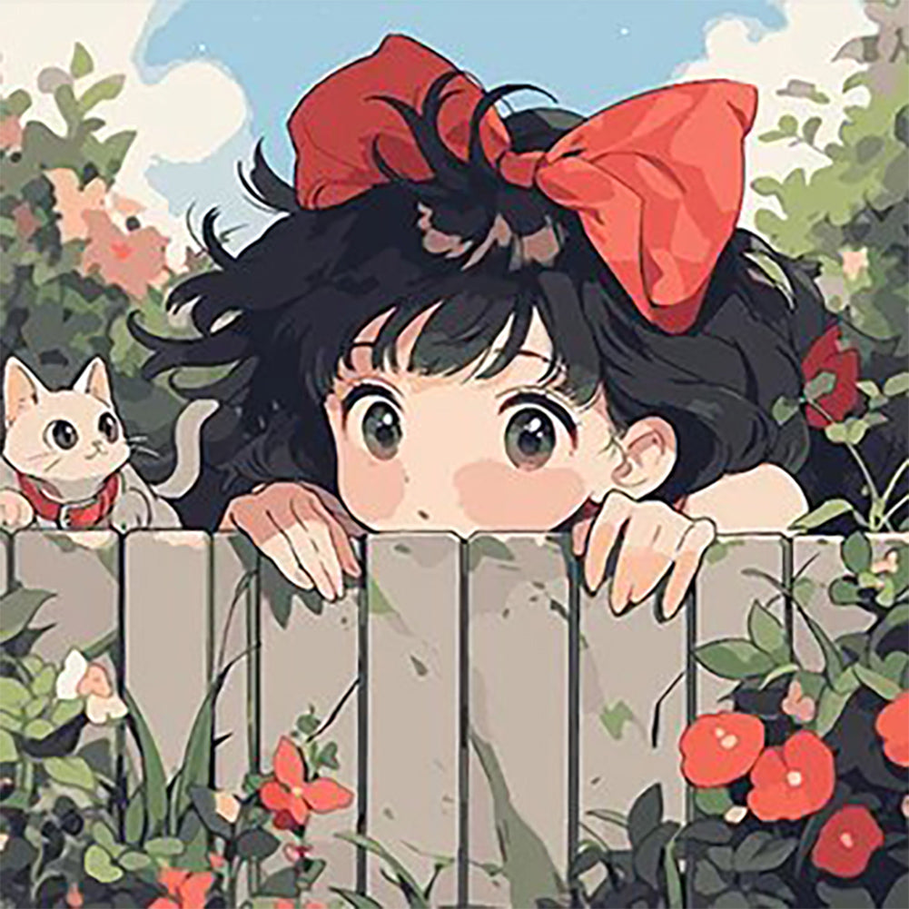 The Little Witch Outside The Fence 30*30CM(Canvas) Full Round Drill Diamond Painting