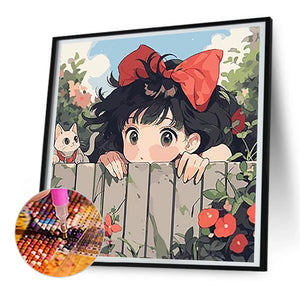 The Little Witch Outside The Fence 30*30CM(Canvas) Full Round Drill Diamond Painting