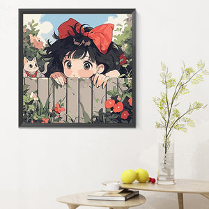 The Little Witch Outside The Fence 30*30CM(Canvas) Full Round Drill Diamond Painting